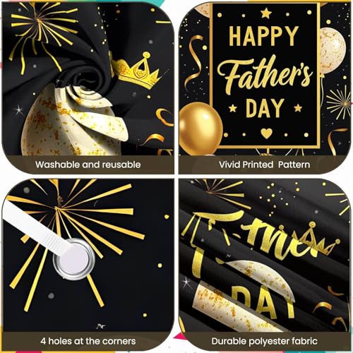 Happy Father's Day Door Cover Black and Gold Fathers Day Door Banner with Mustache Balloon Striped Tie Confetti Best Dad Ever Porch Sign for Home Party Decorations Father's Day Celebration Gift for Dad 70.8 x 35.4 Inch