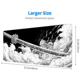 Japanese Samurai Sword Extended Mouse Pad, Black And White Anime Extended Gaming Mouse Pad Mat With Stitched Edge Non-Slip Base Big Mouse Pad, Office Computer Keyboard Laptop Home, 31.5”X11.8”