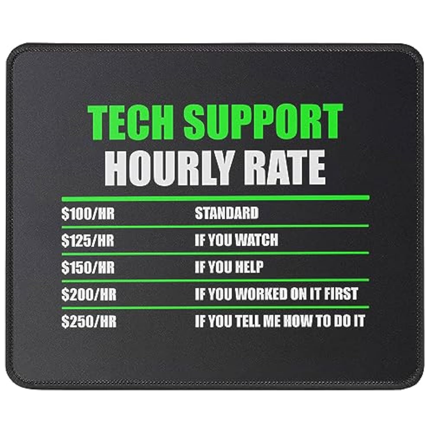 Tech Support Hourly Rate Mouse Pad - Funny Helpdesk Hotline - Gifts For Men & Women, Technical Support Engineer - Computer Geek Mouse Mat 9.5 Inch