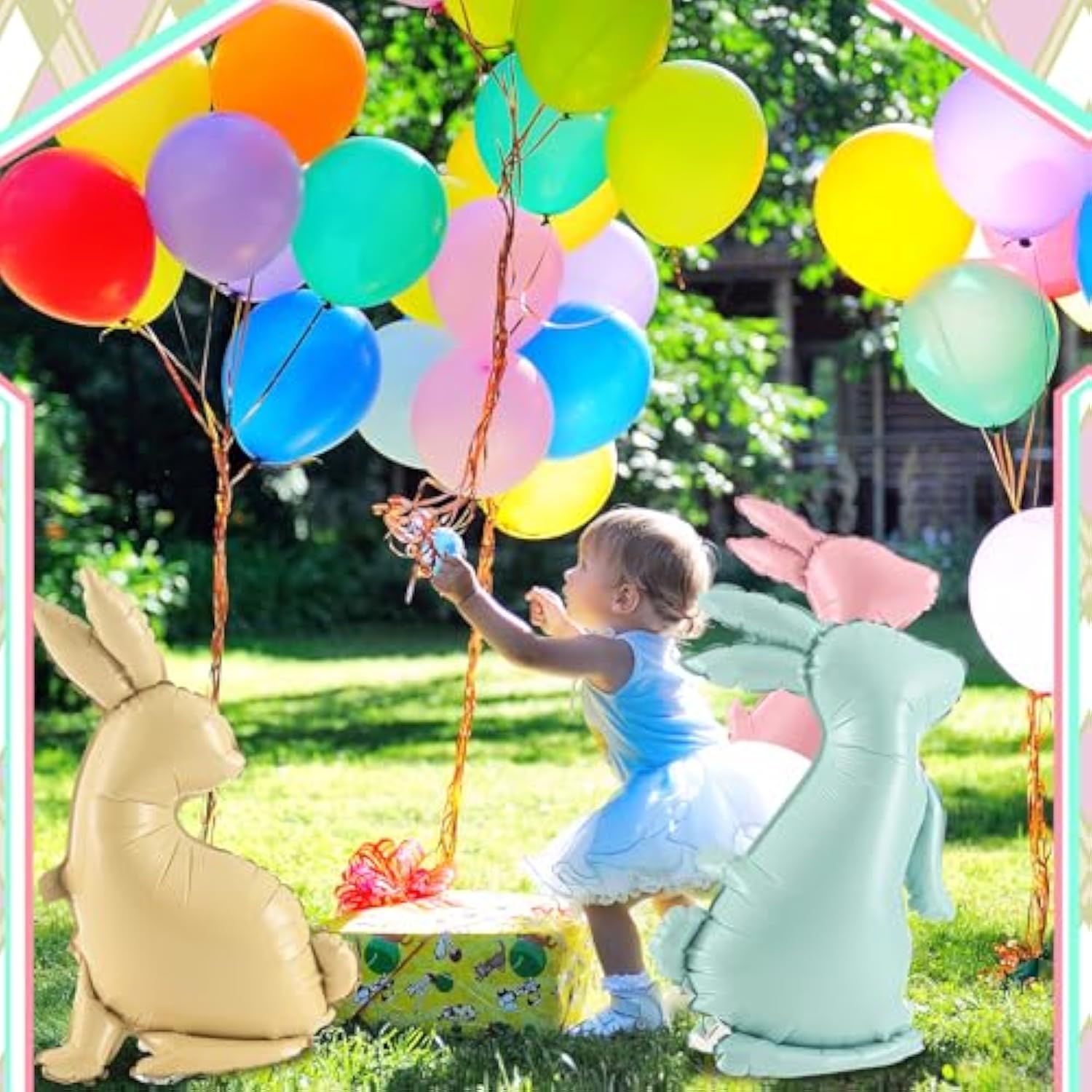 5 Pcs Easter Balloons Large Size Bunny Rabbit Carrot Shaped Foil Balloons With Base Standing For Happy Easter Birthday Party Spring Baby Shower Animal Themed Party Decorations