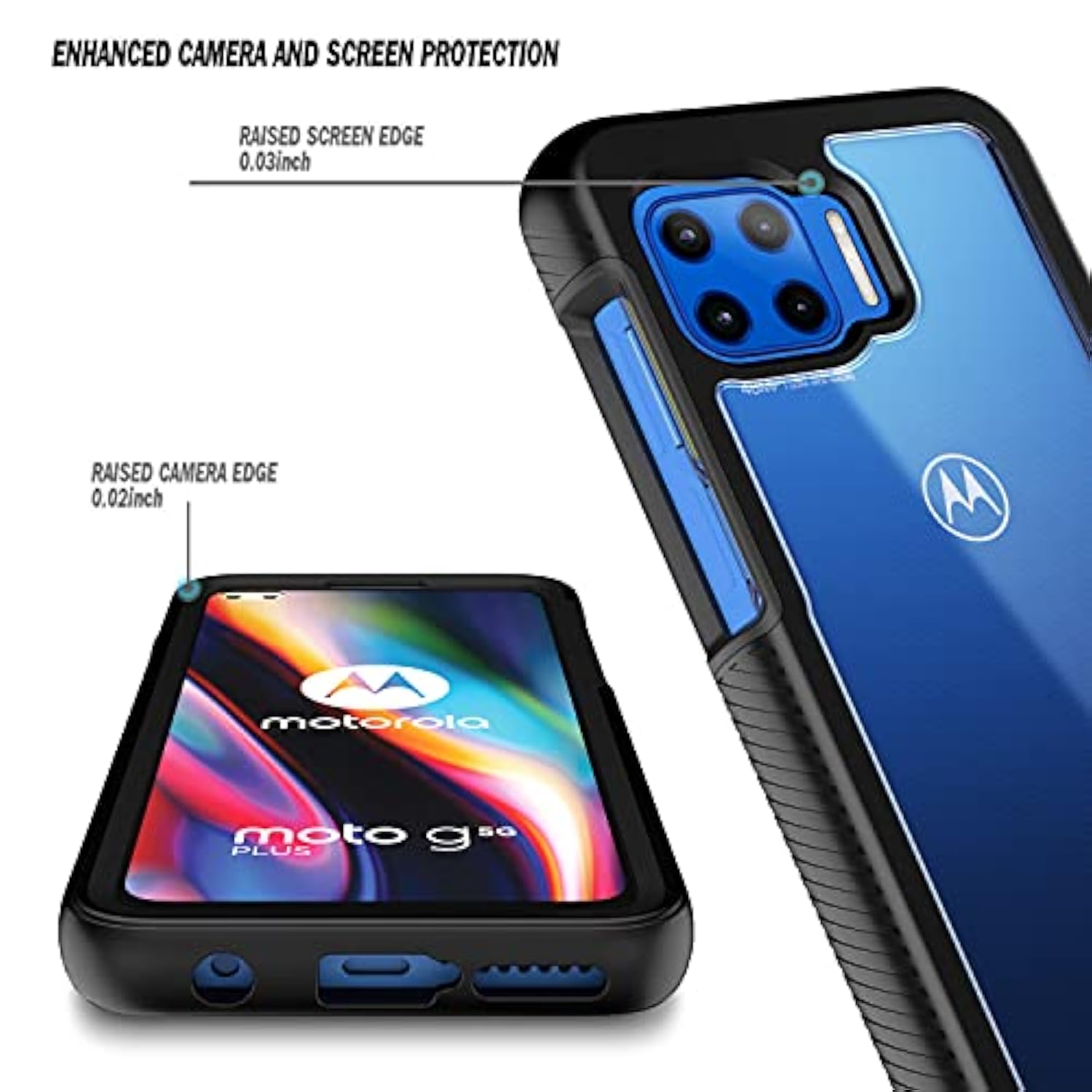 Case For Motorola One 5G, 5G Uw/G 5G Plus With [Built-In Screen Protector], [16Ft Military Grade Drop Tested] Full-Body Protection Bumper Shockproof Protective Cover Case (Black)