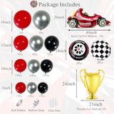 Race Car Balloon Arch Kit, Tow Fast Balloon Decoration, Red Black Silver Balloons With Car/Trophy/Chechered Flag/Tire Foil Balloons Garland For Boy Birthday, Racing Party