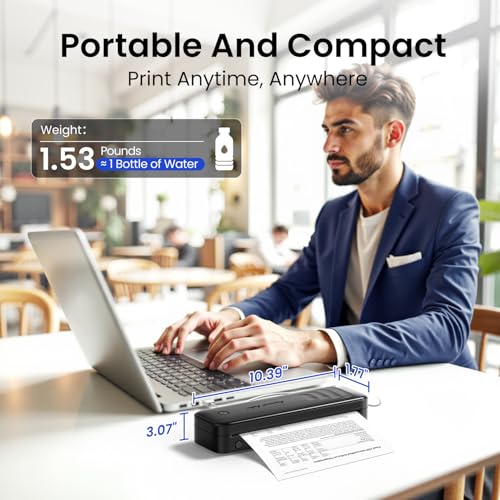 Inkless Portable Printer For Travel, Wireless Thermal Printer Support 8.5" X 11" Letter & A4 Thermal Paper, Small Mobile Compact Printer With Carry Case & 4 Rolls Thermal Paper