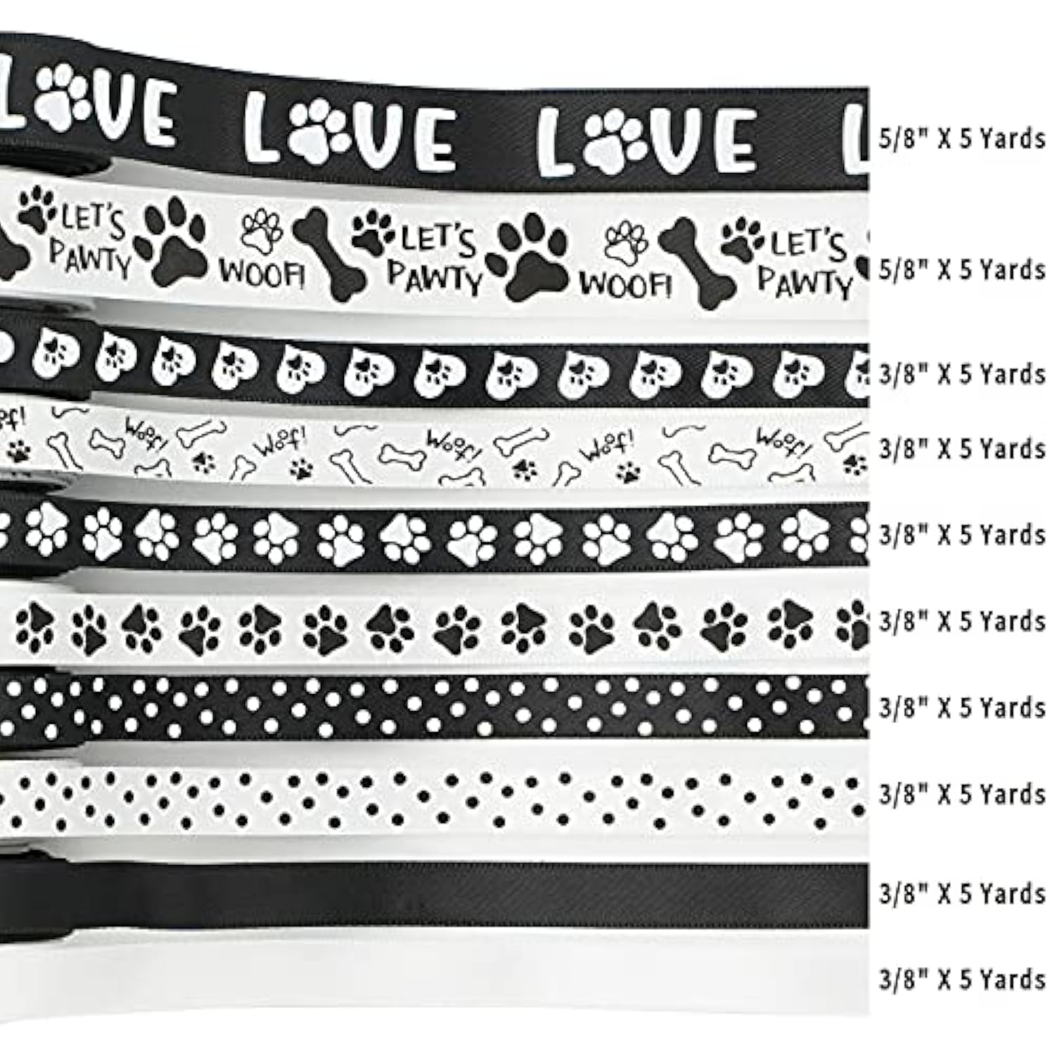 Paw Print Ribbon Dog Bone Satin Ribbon Assortment Black And White Ribb