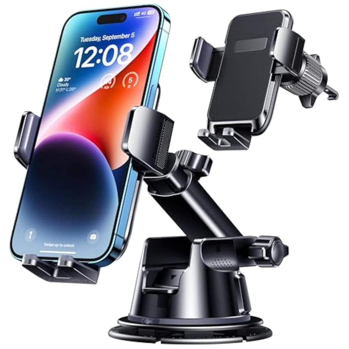 Car Phone Holder Mount, [Military-Grade Suction & Super Sturdy Base] 3 In 1 Universal Phone Mount For Car Dashboard Windshield Air Vent Car Mount For Iphone Android Smartphone Gps Navigator