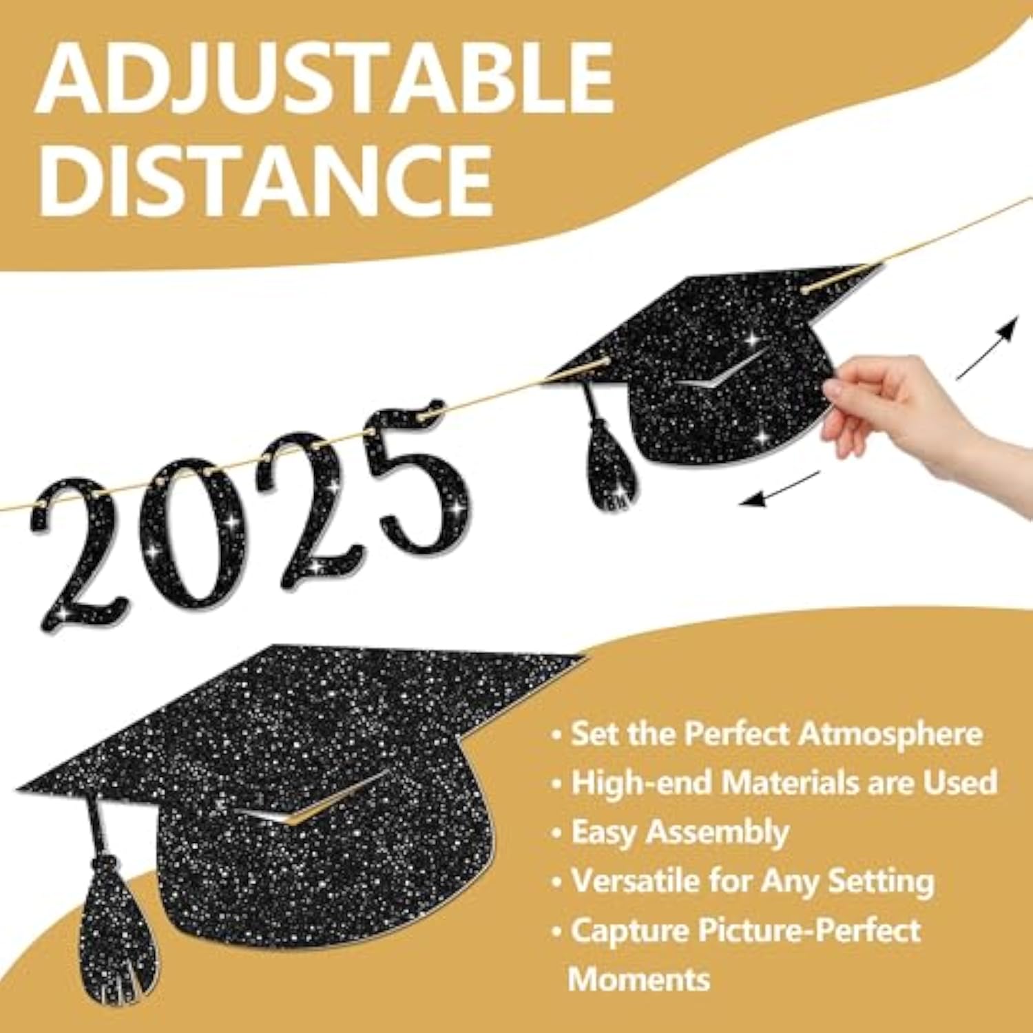 Graduation Decorations 2025-10 Ft Class Of 2025 Banner, Black Graduate Banner, Happy Grad Supplies, Graduation Party Decorations For Middle School, High School, College