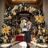141Pc Black & Gold Balloon Arch Kit (18"/12"/5") w/ Happy Birthday Banner