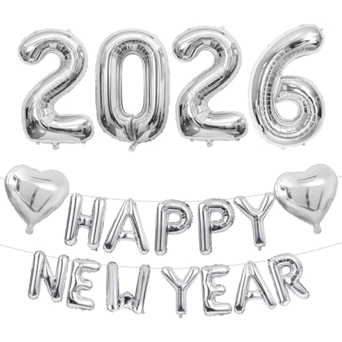 32in Silver 2026 Number Balloons Happy New Year Foil Party Decorations