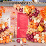 138PCS Fall Balloon Arch Kit with Orange Pink Red Rose Gold Balloons Thanksgiving