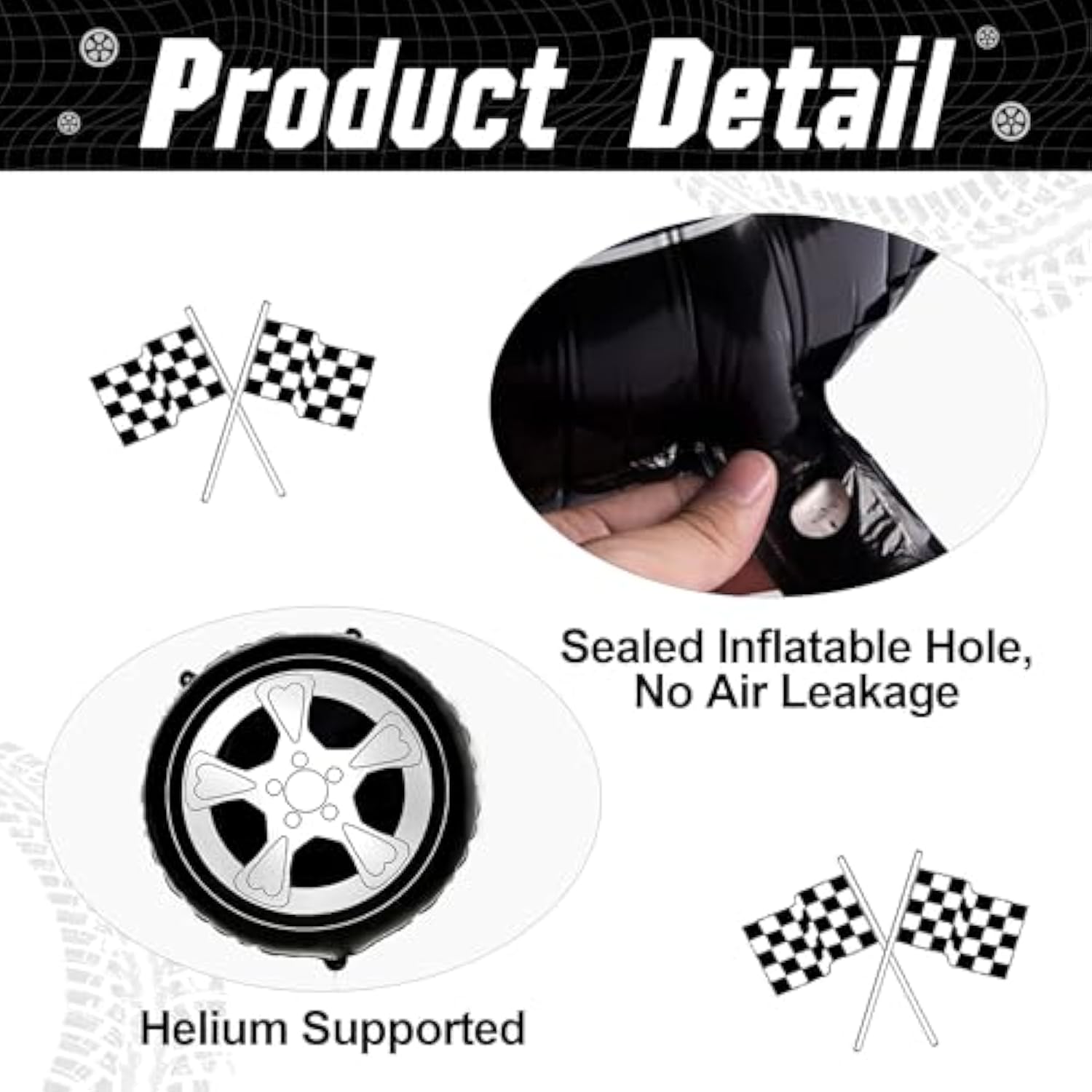 20PCS Race Car Balloons Wheel Tire Checkered Garland for Racing Birthday Party Decor