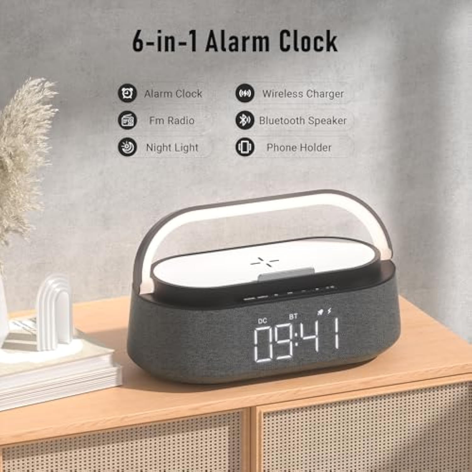 Bluetooth Speaker With Wireless Charger, Fm Radio, Adjustable Led Night Light, Dual Wireless Speakers, Suitable For Decoration, Bedroom, Home, Office, Gift