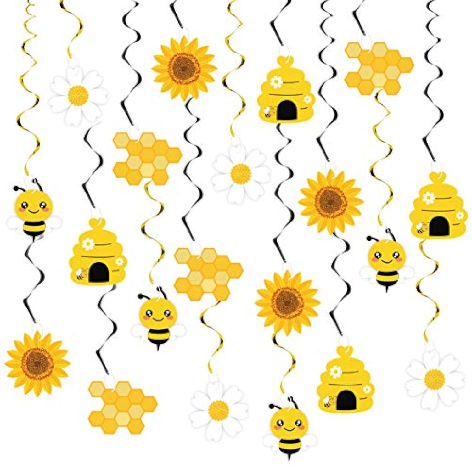 20Pcs Bumble Bee Hanging Swirl Decorations, Bee Party Hanging Swirls Foil Ceiling Streamers Honey Bee Themed Party Supplies For Kids Birthday Baby Shower Gender Reveal Bee Party Decoration
