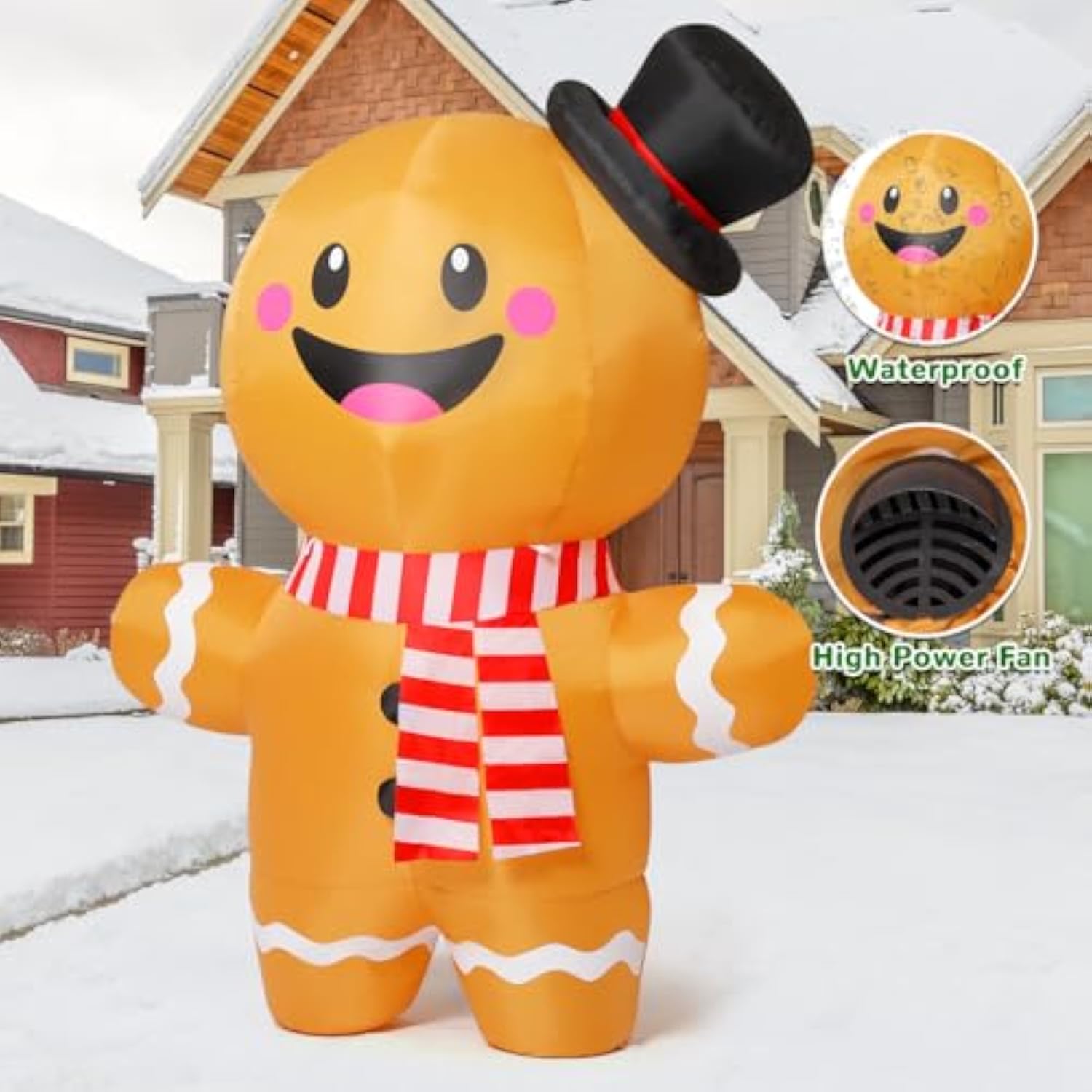 6.2 Ft Christmas Inflatables Gingerbread Man Outdoor Decorations Blow Up Yard Gingerbread Inflatable With Built-In Leds