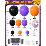 150Pc Halloween Balloon Arch Kit – Black Orange Purple Balloons with Eyeball