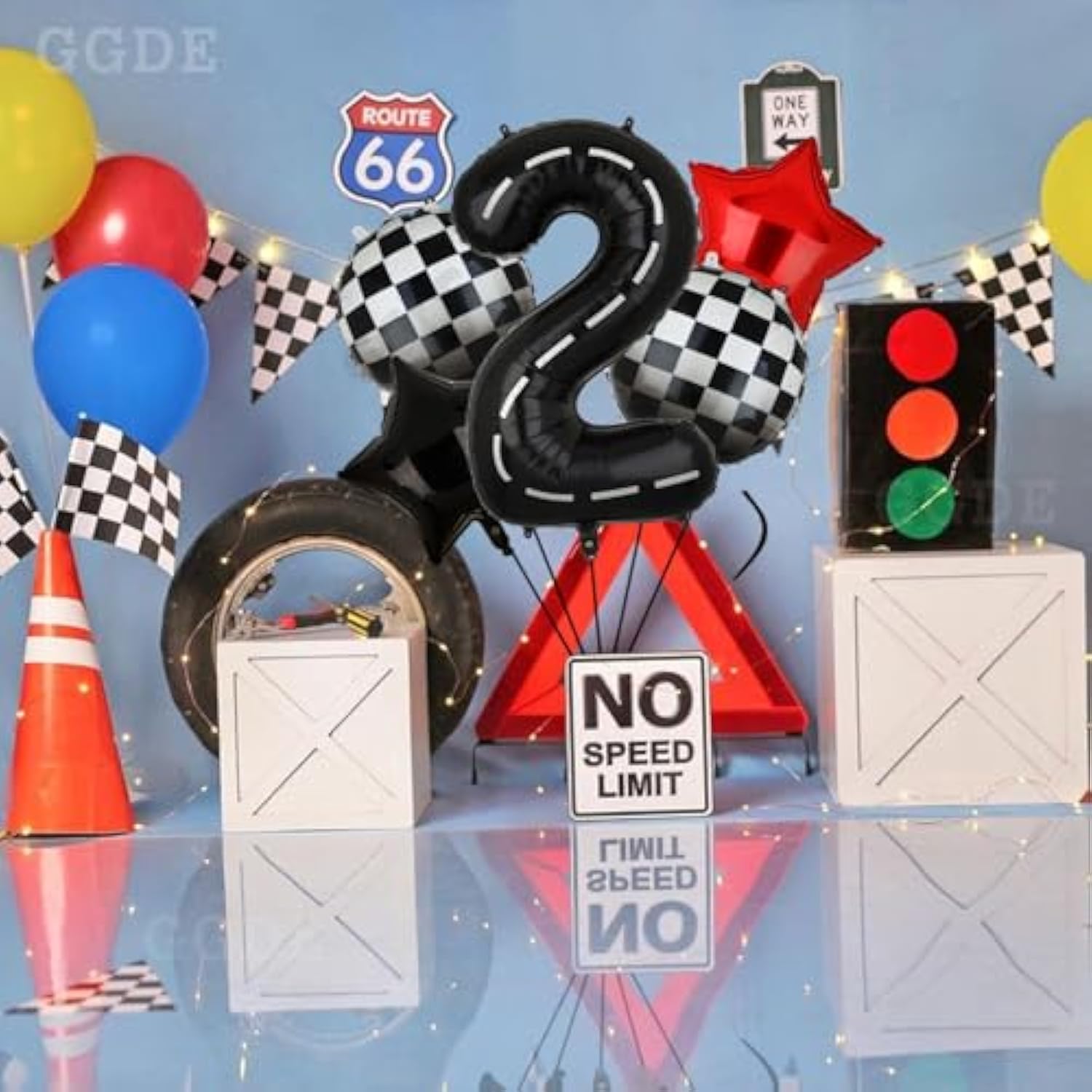 Race Car Birthday Balloon Set: Checkered Flag, Number 2, 40 Inch