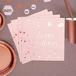 Pink Napkins Rose Gold Happy Birthday 50Pcs, Paper Napkin Folding 3 Layers Disposable Tableware Dinnerware For Birthday Anniversary Rose Gold Party Decoration Cocktail Supplies