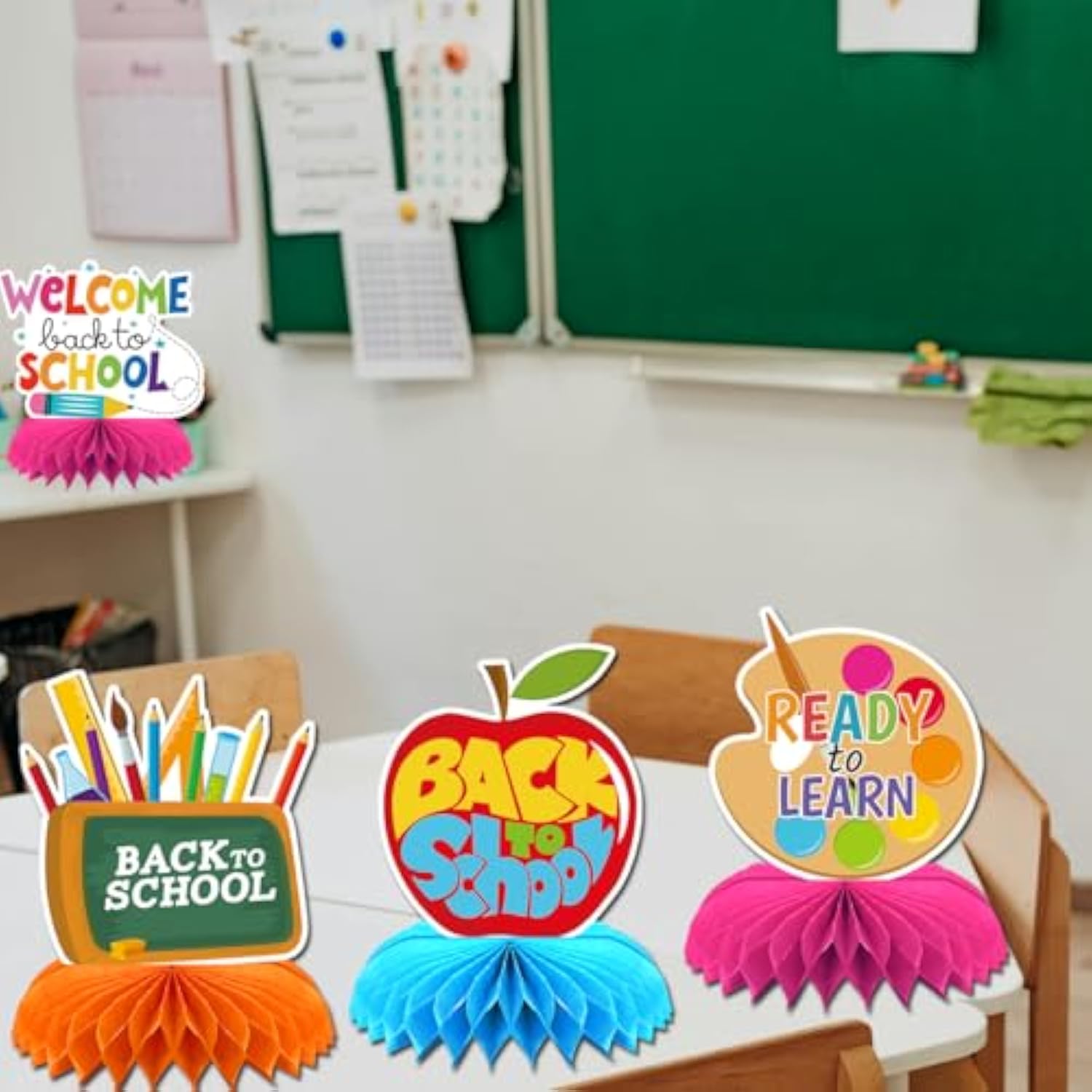 Back To School Table Decorations 9 Pcs, Back To School Honeycomb Centerpiece Table Toppers - Back To School Party Supplies Perfect For Classroom Decorations And School Events