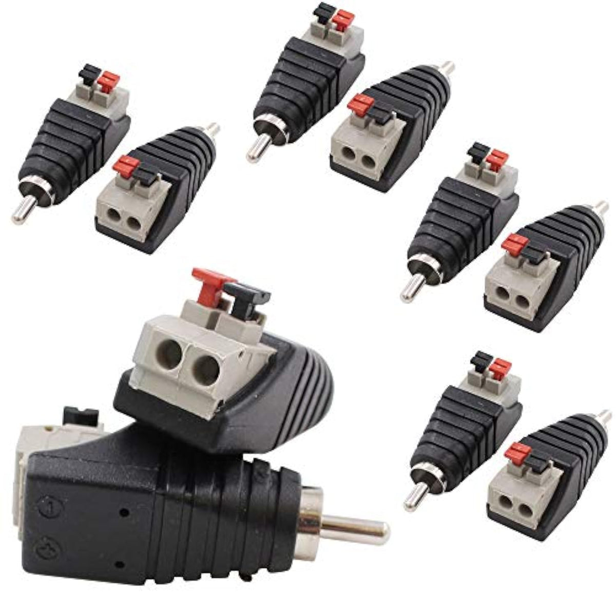 10-Pack Speaker Wire Cable To Audio Male Rca Connector Adapter Plug Jack
