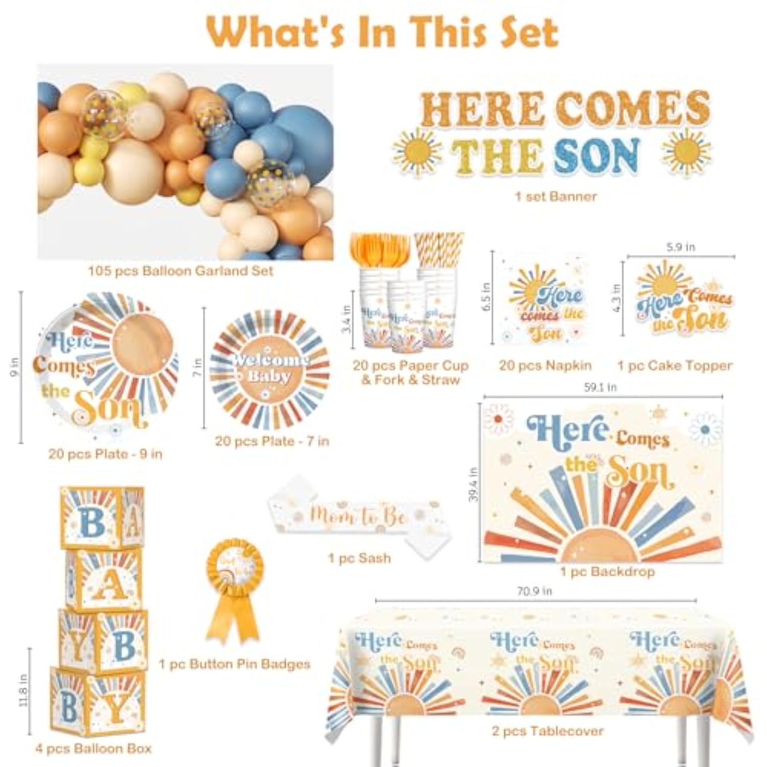 Here Comes The Son Baby Shower Decor, Retro Sun And Sunshine Themed Baby Shower Decorations Boy Boho Retro Baby Boy Shower Decor Oh Boy Shower Party Supplies