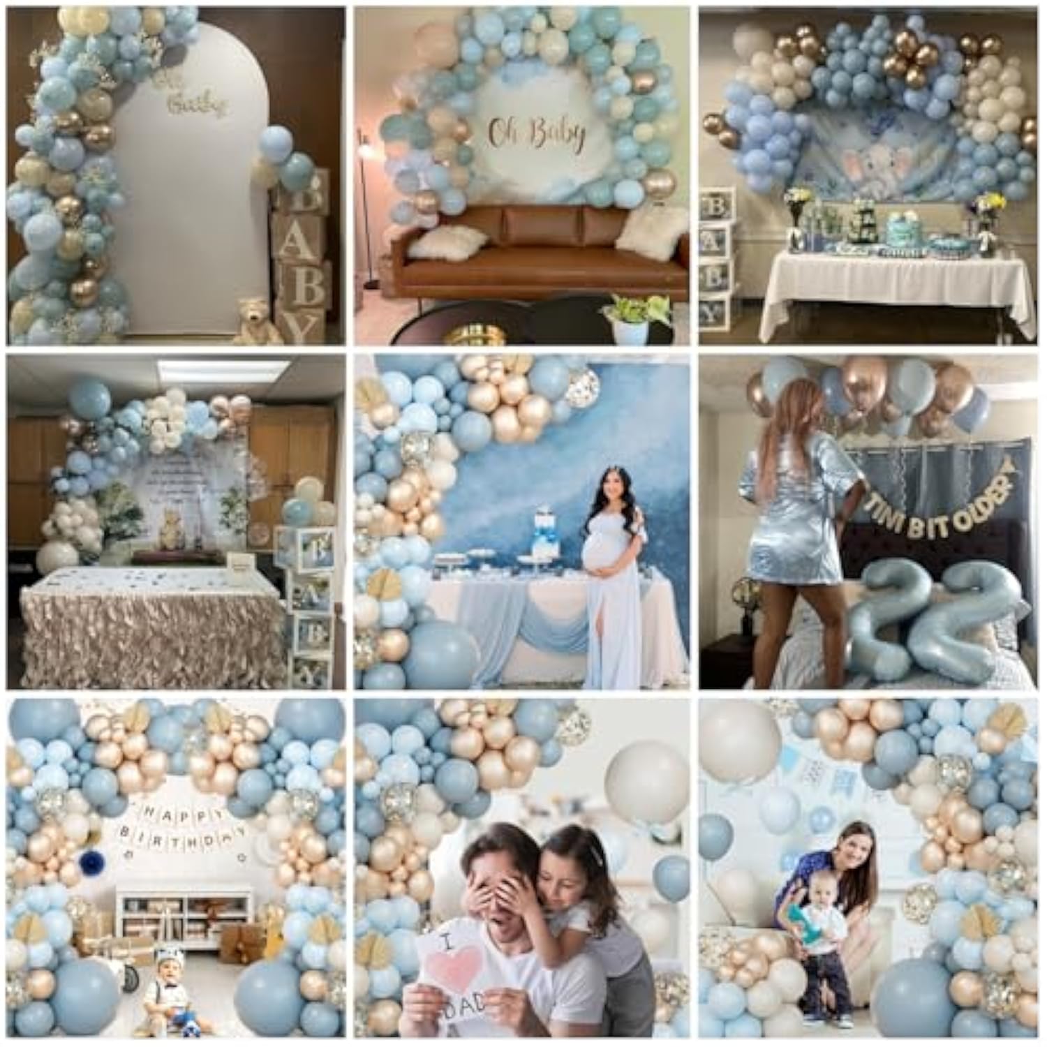 Dusty Blue Balloon Garland Kit: Gold Confetti, Baby Shower Decor