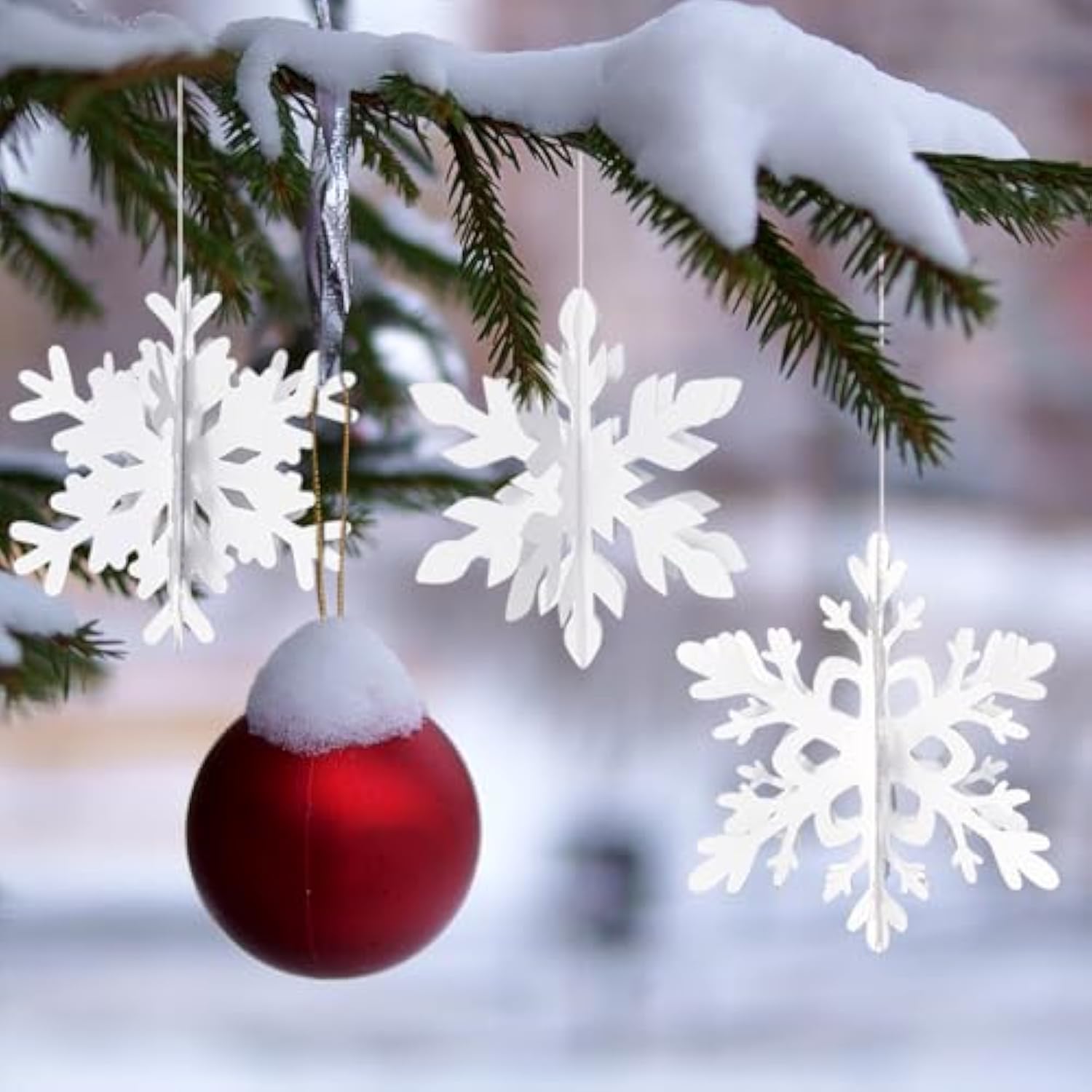 Snowflake Snow-White Christmas Party-Decorations Garland - 12Pcs 3D Winter Wonderland Frozen Hanging Streamers Banner,Baby Bridal Shower Birthday Wedding Classroom Decor Supplies