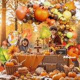 158PCS Fall Balloon Arch Kit with Pumpkin Acorn Maple Leaf Balloons for Thanksgiving