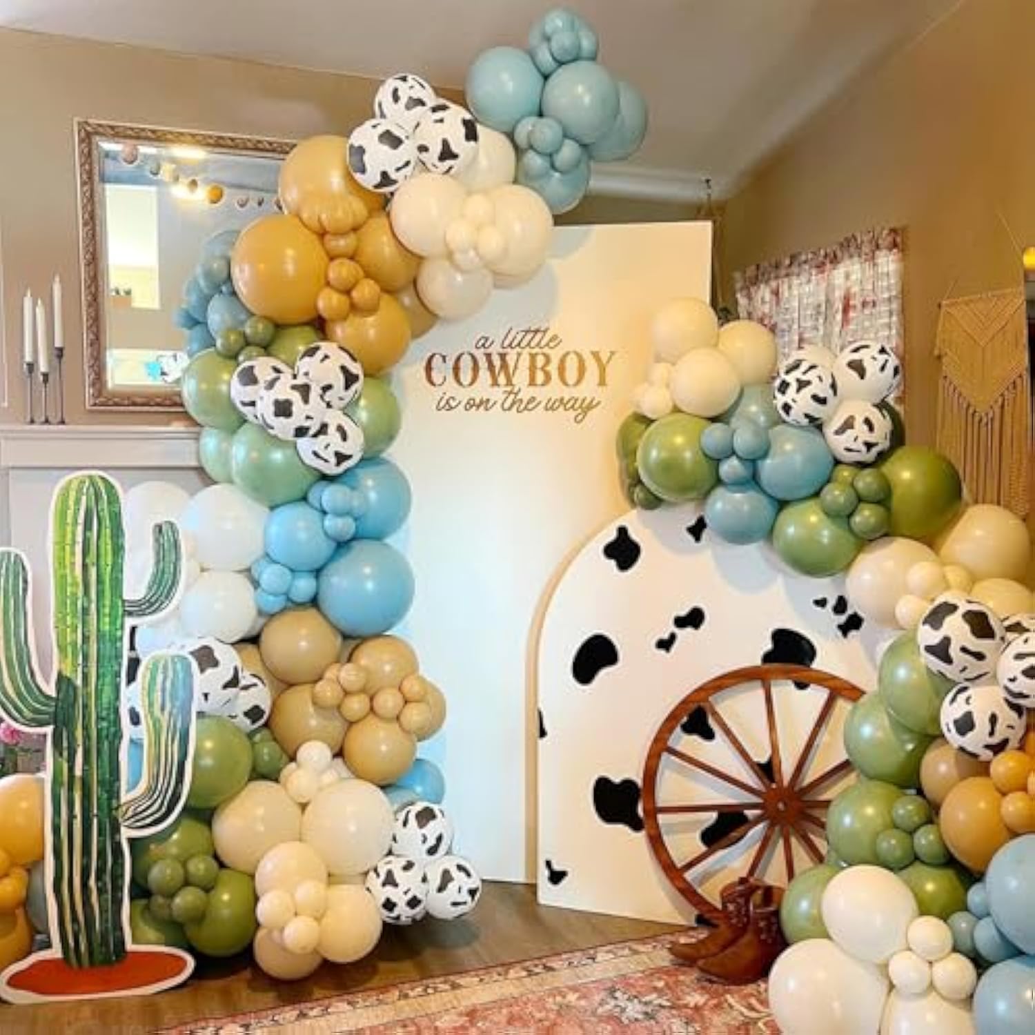 153PCS Green Cow Balloon Arch Kit for Farm, Western, Baby Shower & Cowboy Parties