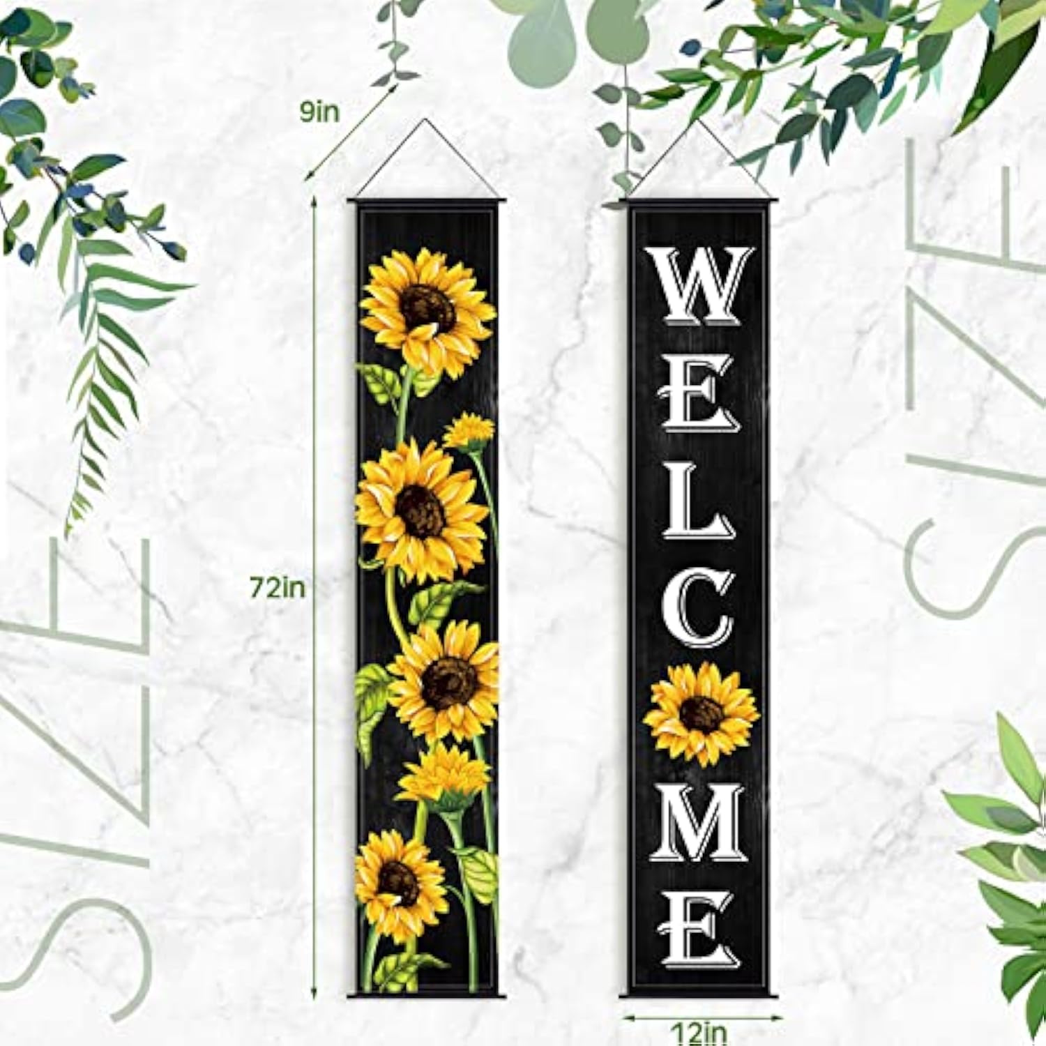 Sunflower Welcome Hanging Banners Spring Porch Banners Flags Summer Door Hanging Decorations For Front Door Garden Home Yard Sunflower Party Decorations(Black Background)