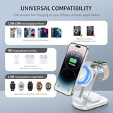 2025 Traveling Wireless Mag-Safe Fast Charging Station,Magnetic 3 In 1 Charger With Light For Iphone 16 15 14 13 12 Pro Max Plus,Apple Watch Series & Air Pods 4 3 2 Pro-Gifts For Wife & Husband(White)