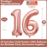 Rose Gold 16 Number Balloons  40" Giant Foil Mylar for 16th Birthday Decor