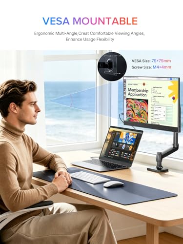 Portable Monitor 15.6", 125% Srgb 1080P Laptop Monitor, 350 Nits, 2000:1 Contrast Ultra-Slim Display, Usb-C & Mini Hdmi, Vesa & Case, Travel Second Screen For Computer, Mini Pc, Game Consoles
