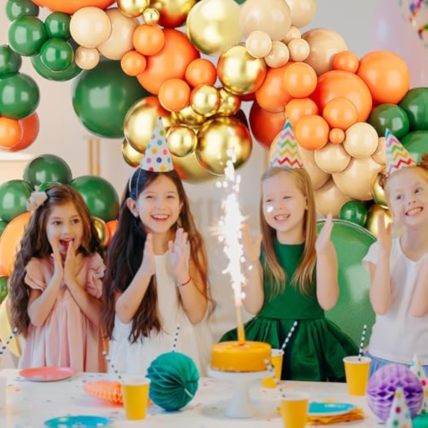 Orange Green Balloons Arch Garland Kit-123Pcs Metallic Gold Balloon Nude Balloon For Bridal Shower,Christmas,Birthday,Wedding,Thanksgiving Party Decoration.