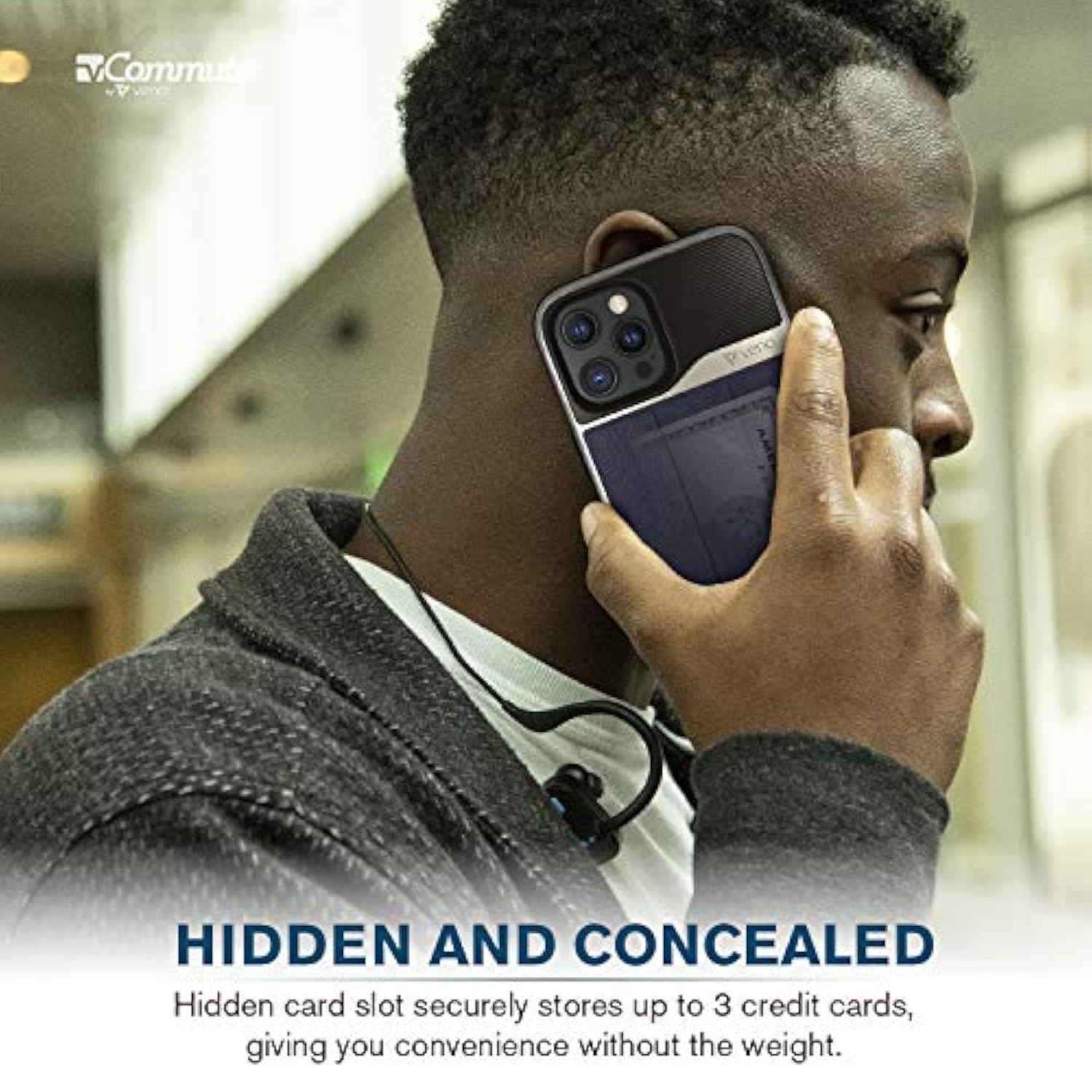 VENA vCommute Wallet Case Compatible with Apple iPhone 12 Pro Max (6.7"-inch), (Military Grade Drop Protection) Flip Leather Cover Card Slot Holder with Kickstand - Blue