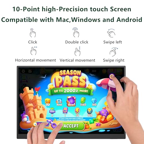 Portable Monitor Touchscreen 14 1920 * 1200P Gaming Display,Built-In Stand Speakers Hdr Ips External Monitor For Laptop Portable,Travel Monitors For Laptop Mac Pc Phone Ps4/5 Xbox Switch