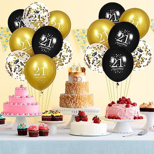 21St Birthday Balloons For Men, 15 Pcs Black Gold Happy 21St Birthday Balloons For Men Women 21 Years Old Party Decor Supplies