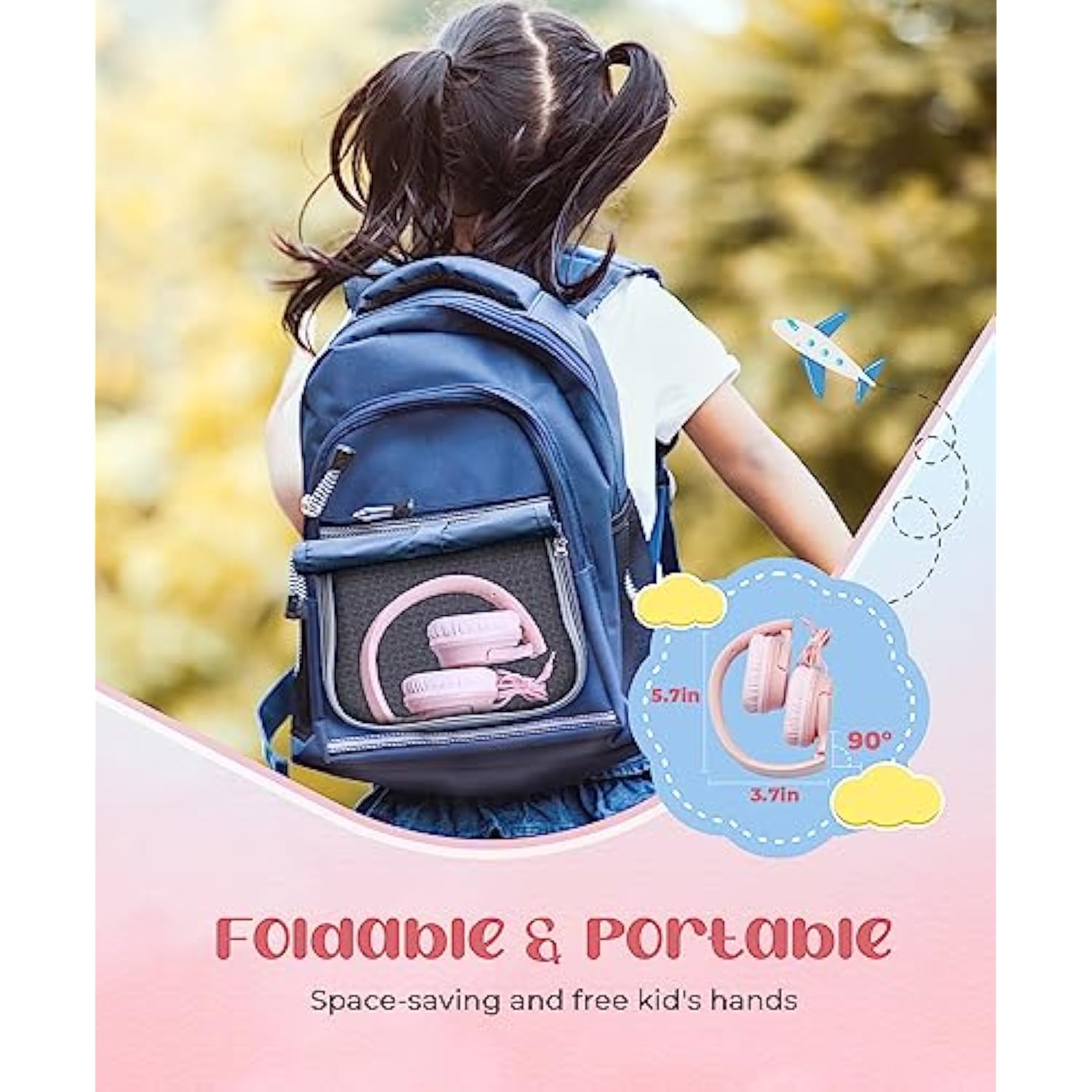 Kids Headphones, Wired Foldable On-Ear Headphones For Kids, Volume Limiter 94D
