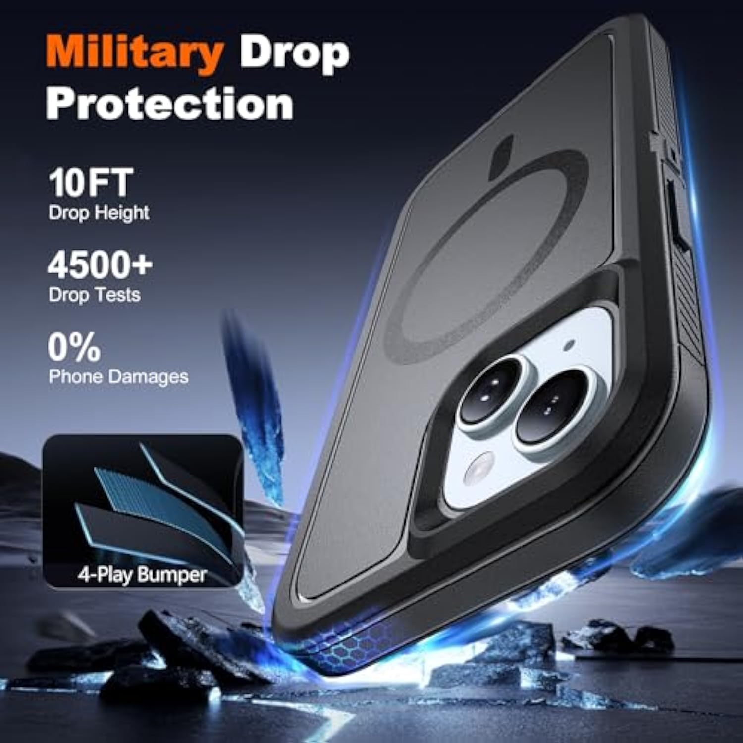 Magnetic For Iphone 15 Case With 2 Glass Screen Protectors, Compatible With Magsafe, Military-Grade Protection, Hard Protective Cover Shockproof Phone Case For Iphone 15, 6.1 Inch, Black