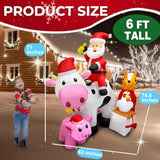 6Ft Christmas Inflatables Santa Farm Scene With Blow Up Cow, Pig, Chicken & Gifts, Led Lighted Christmas Decorations For