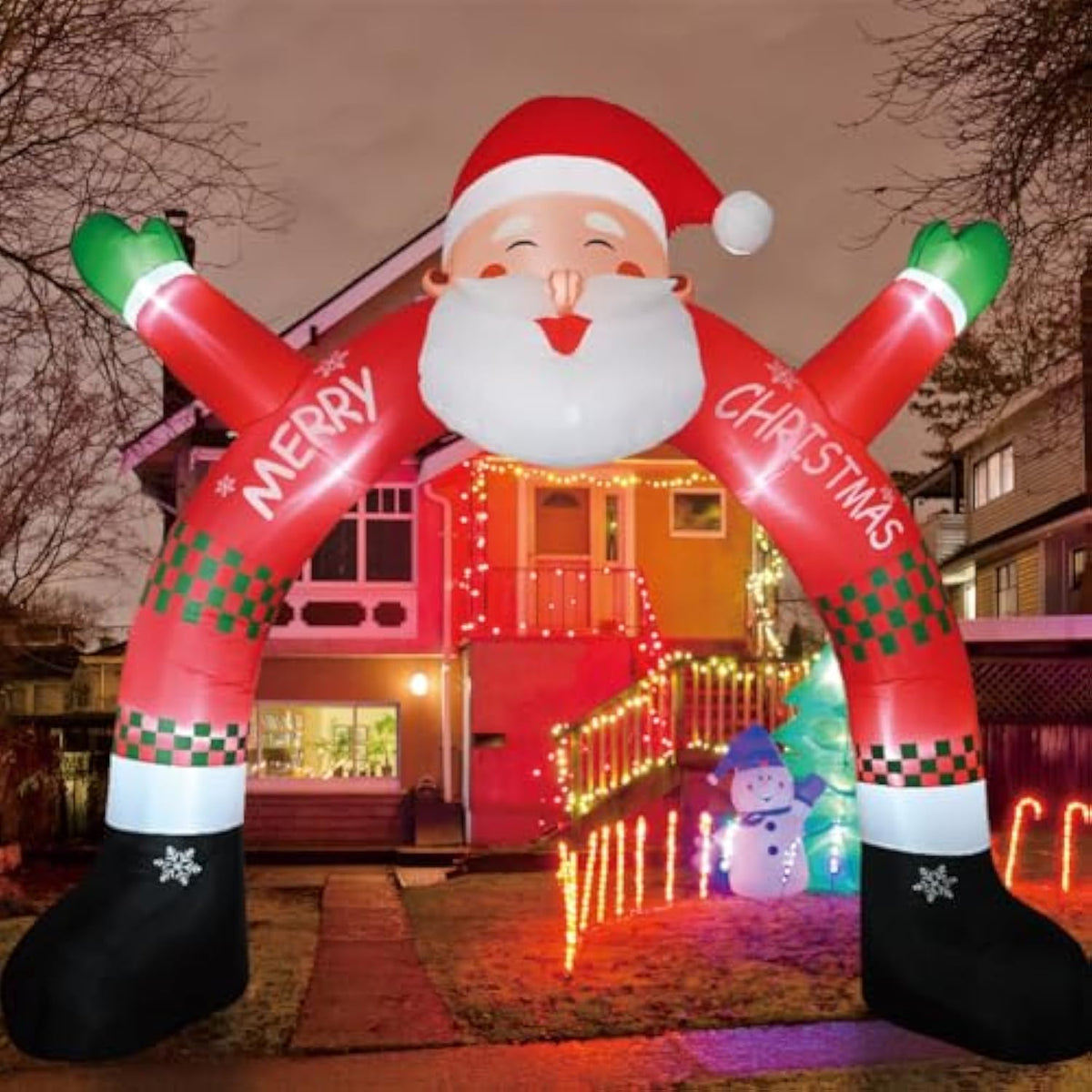 11 Ft Christmas Inflatable Archway Decorations, Christmas Inflatable Santa Claus Arch Blow Up Yard Decorations With Buil