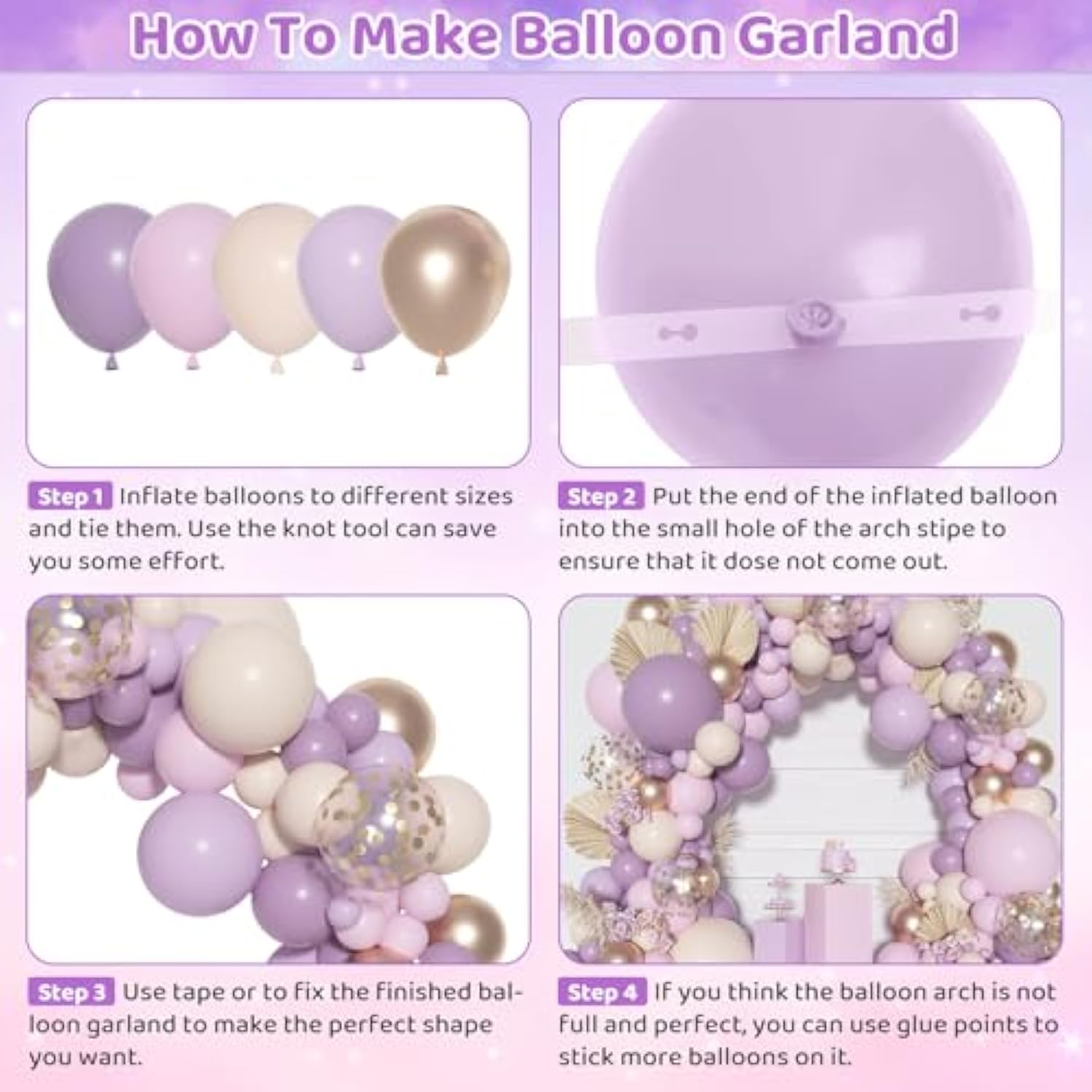 Dusty Purple Balloon Arch Kit 130 Lavender, Pink & Rose Gold Balloons for Party Decor