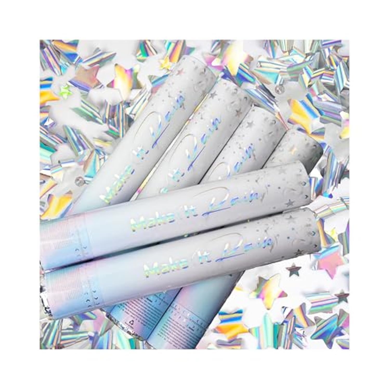 6pcs Confetti Cannon Party Poppers Holographic Silver Stars for NYE 2026