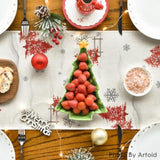 Xmas Trees Let It Snow Red Snowman Christmas Table Runner, Seasonal Winter Holiday Kitchen Dining Table Decoration For Home Party Decor 13X72 Inch