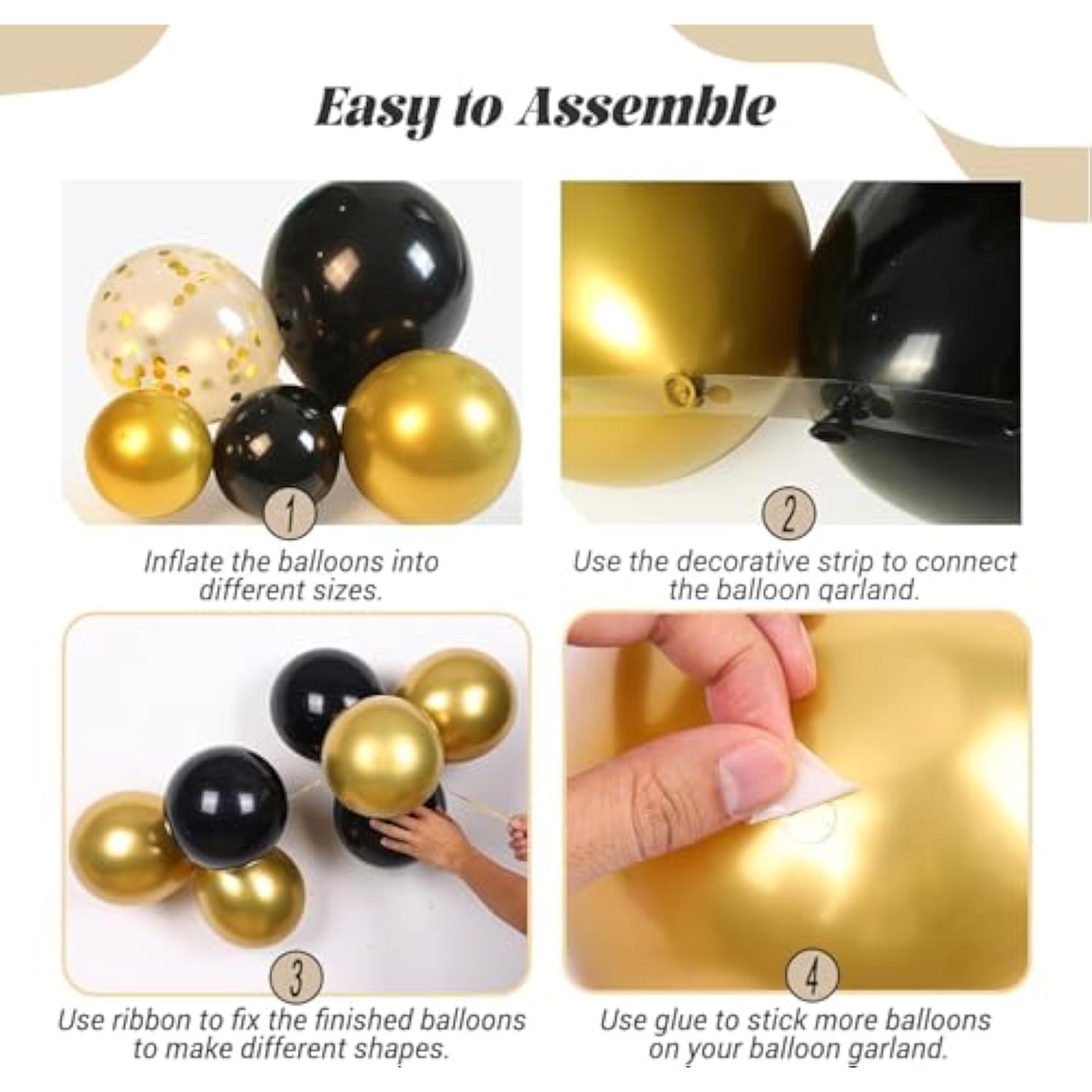 135 Pcs Black Gold Balloon Arch Kit with Confetti Star Balloons for Party Decor
