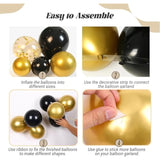 135 Pcs Black Gold Balloon Arch Kit with Confetti Star Balloons for Party Decor
