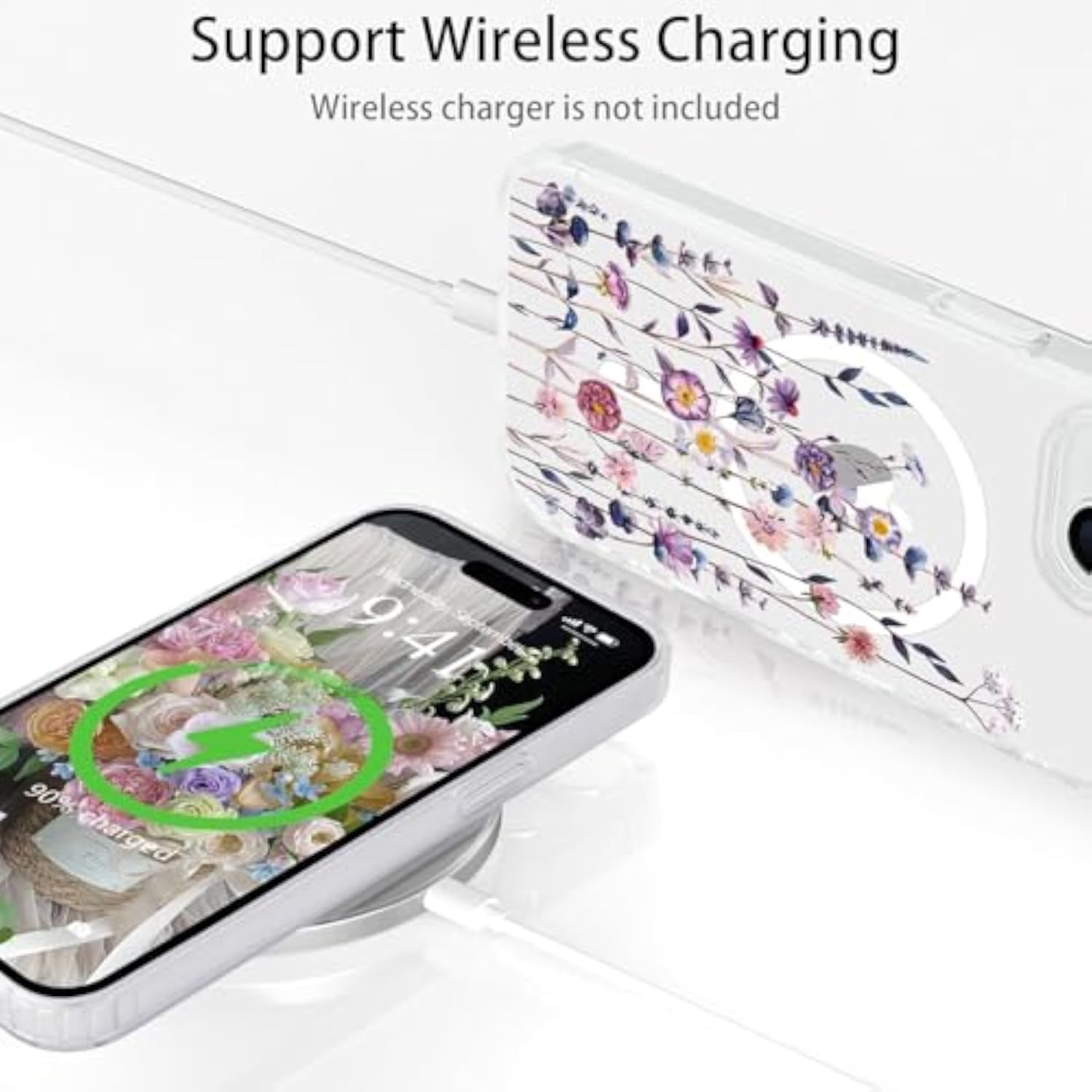 Clear Magnetic Floral iPhone 15 Case, Multi-Color, Protective and Stylish