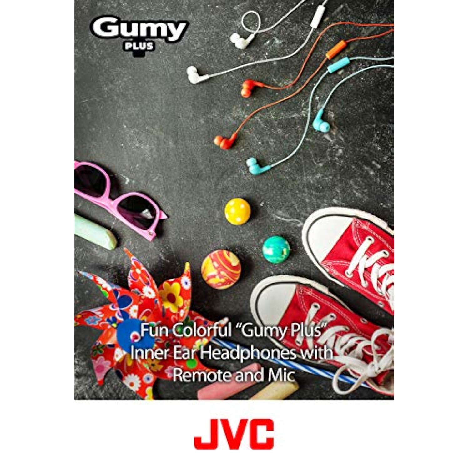 PURPLE GUMY In ear earbuds with stay fit ear tips and MIC. Wired 3.3ft colored cord cable with headphone jack. Small, medium, and large ear tip earpieces included. JVC GUMY HAFX7MV