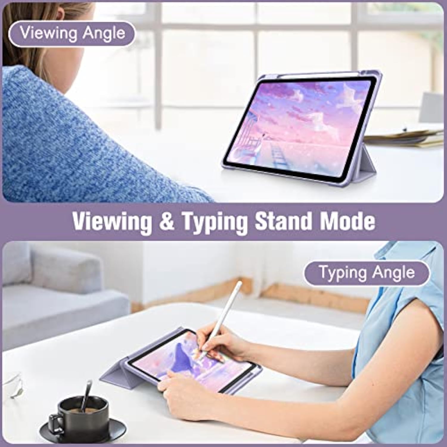 Fintie Hybrid Slim Case For Air 11-Inch M3 (2025) / M2 (2024), Air 5Th (2022) / 4Th Generation (2020) 10.9 Inch - Shockproof Cover With Clear Back Shell & Pencil Holder, Lilac Purple