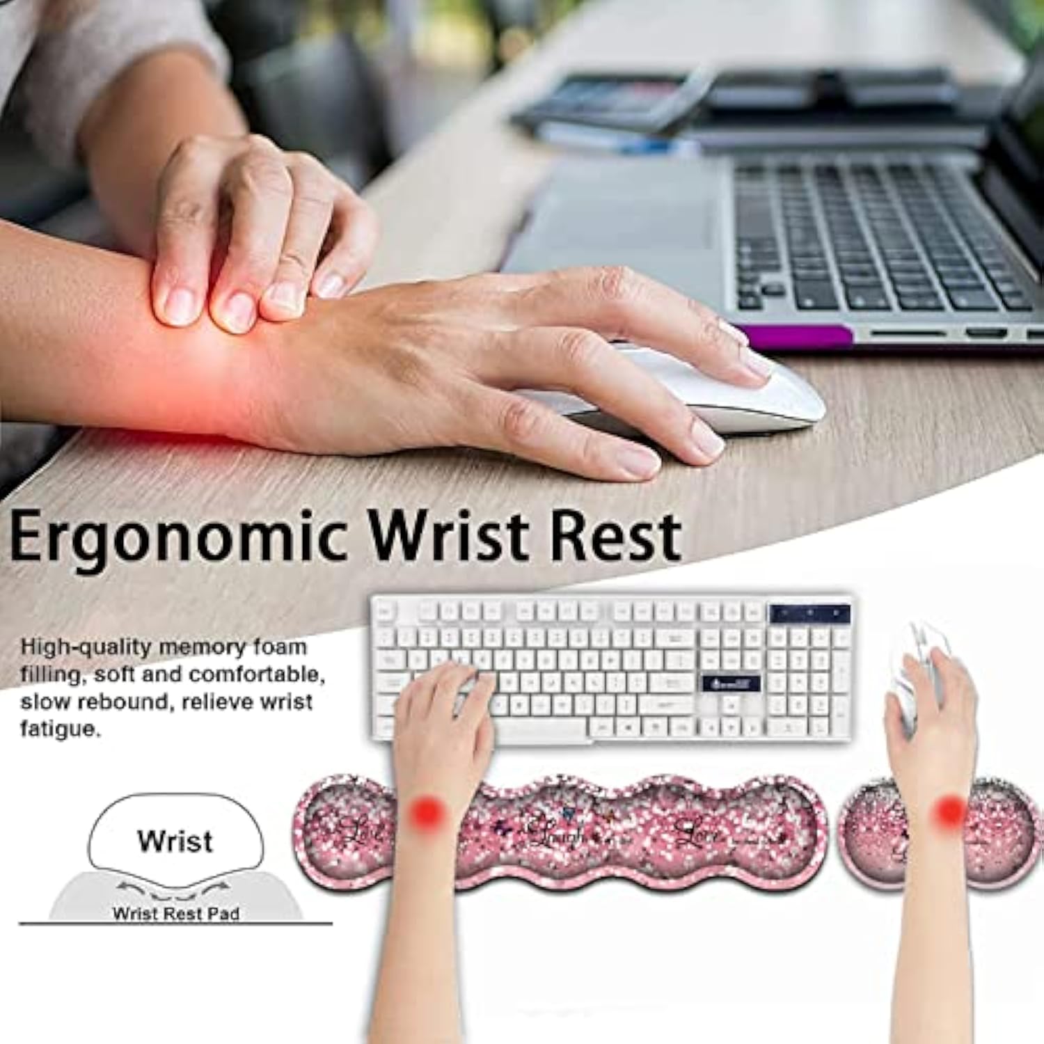 Pink Gaming Mouse Pad,Large Mouse Pad With Stitched Edge,Non-Slip Base Office Desk Pad Ergonomic Keyboard Wrist Rest Set,Waterproof Writing Pad, Quotes And Butterfly Pattern Extended Xxl Desk Mat