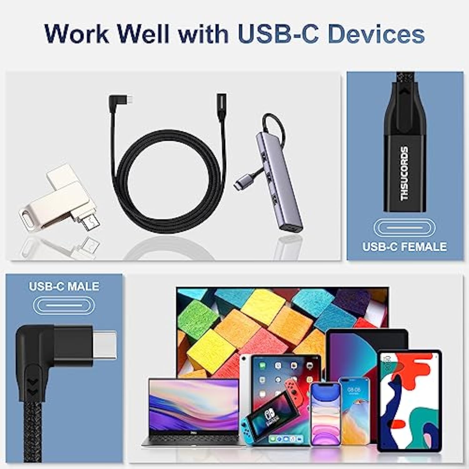 90 Degree Right Angle Usb C Extension Cable 6.6Ft, Usb C 3.2 Gen2 Male To Fema