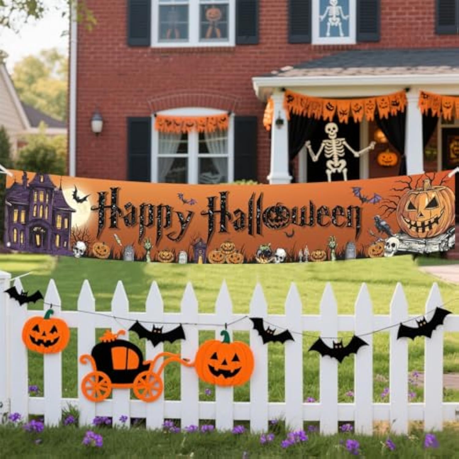 Halloween Large Banner 120x20 Inch Pumpkin Ghost Trick or Treat Outdoor Yard Garden Decor